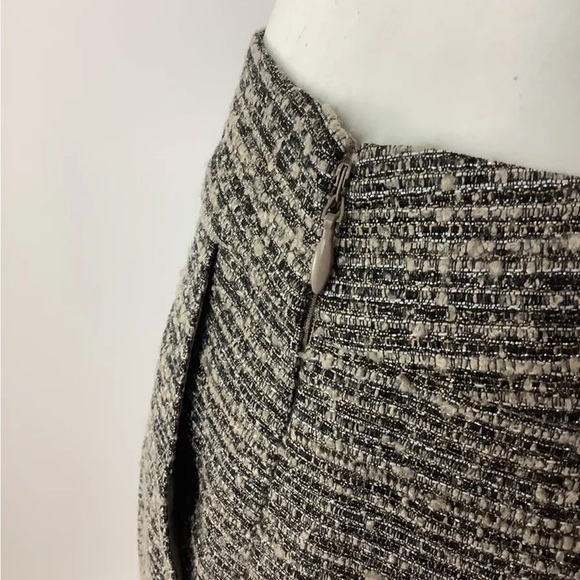 Anthropologie Sz 4 Pleat Front Shimmer Tweed Pencil Skirt Brown Polyester - Picture 6 of 7